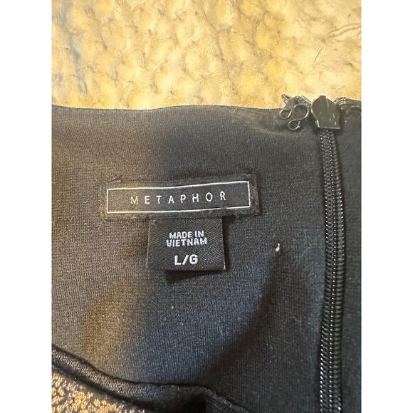 Metaphor Metallic Sleeveless Split Neck Stretch A-Line Dress Bronze Black Sz L - Picture 4 of 4